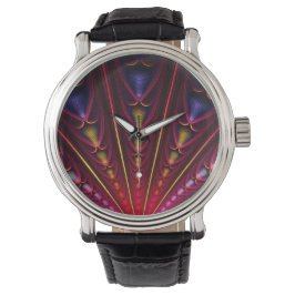 Phantastisches rosa Gelbschwarzes Fraktal Armbanduhr