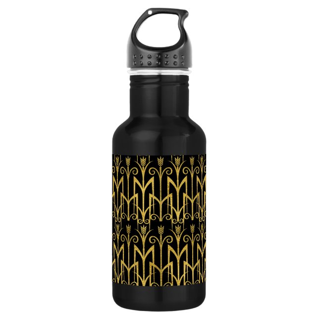 Phantastisches Schwarz-Gold-Art-Deco-Design Edelstahlflasche (Vorderseite)