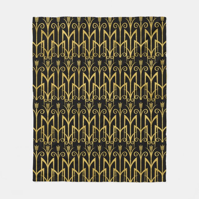 Phantastisches Schwarz-Gold-Art-Deco-Design Fleecedecke (Vorderseite)