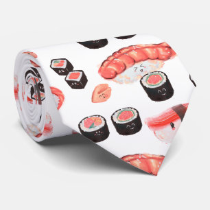 Phantastisches Sushi-Muster mit Kawaii-Ausdrücken Krawatte