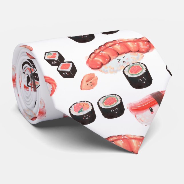 Phantastisches Sushi-Muster mit Kawaii-Ausdrücken Krawatte (Gerollt)