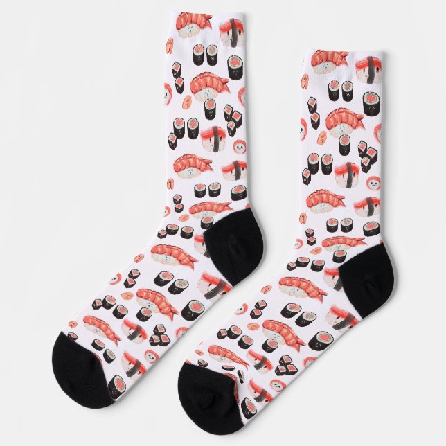 Phantastisches Sushi-Muster mit Kawaii-Ausdrücken Socken (Linkes Detail)
