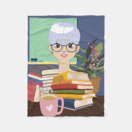 PHANTASTISCHES TIERE , MÄDCHEN , MIT BÜCHERN, FLEECEDECKE