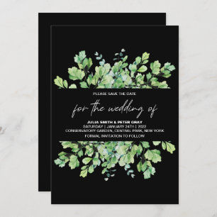 Phantom Black Leafy Save the Date Hochzeit Einladung