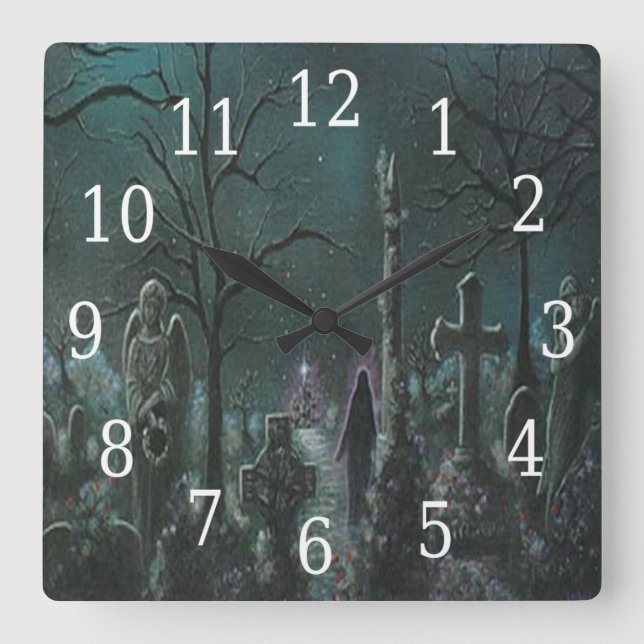 Phantom Graveyard Square Clock Quadratische Wanduhr (Vorderseite)