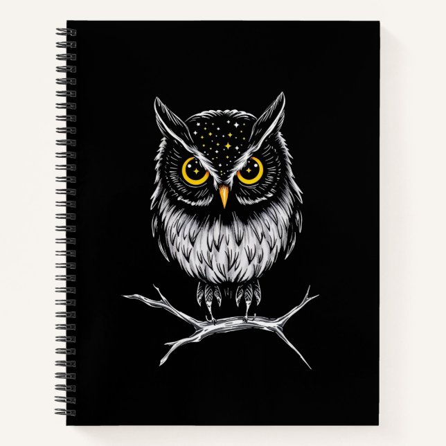 Phantom Owl Minimalist Line Art Notebook Notizbuch (Vorderseite)