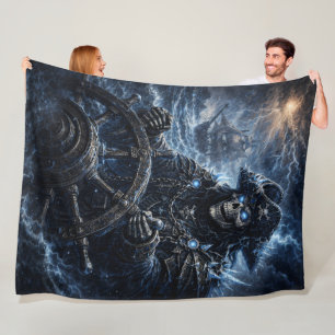 Phantom-Schädelkapitän am Ruder – Blauer Sturm Erh Fleecedecke
