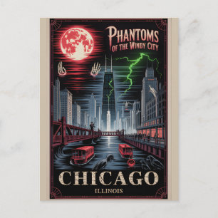Phantome der windigen Stadt Chicago Horror-Reise Postkarte