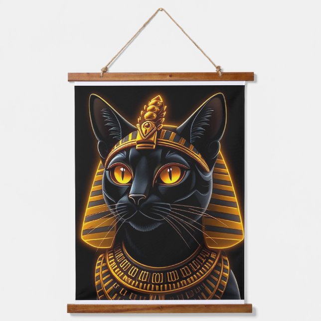 Pharao Cat-Akhenaten Leinwand. Wandteppich Mit Holzrahmen (Vorderseite)
