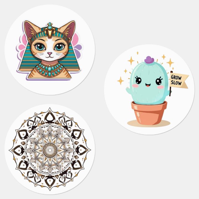 Pharaoh Cat Mandala Cactus Sticker (Gruppe)