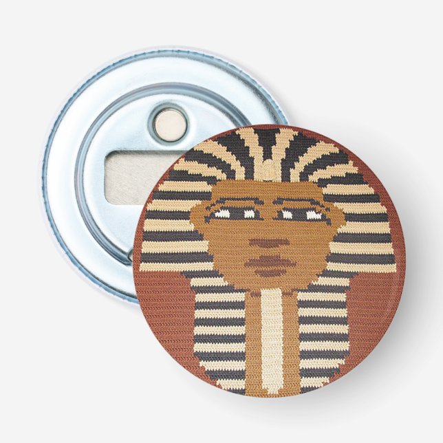 Pharaoh King Tut Brown Black Natural Crochet Print Flaschenöffner (Vorderseite)