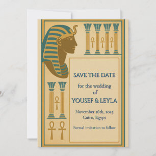 Pharaon Égyptien & Ankh Or Faire-Part de Conservat