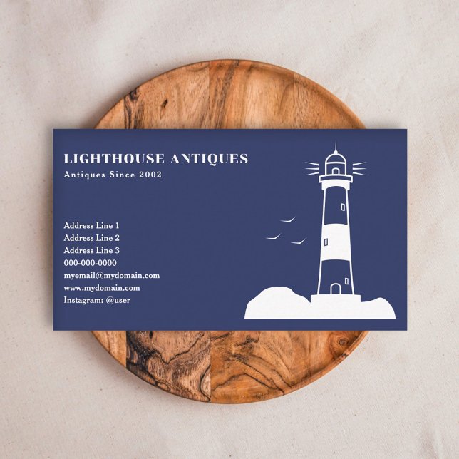 Phare - Carte de visite bleu marine (Lighthouse - Navy Blue Business Card)