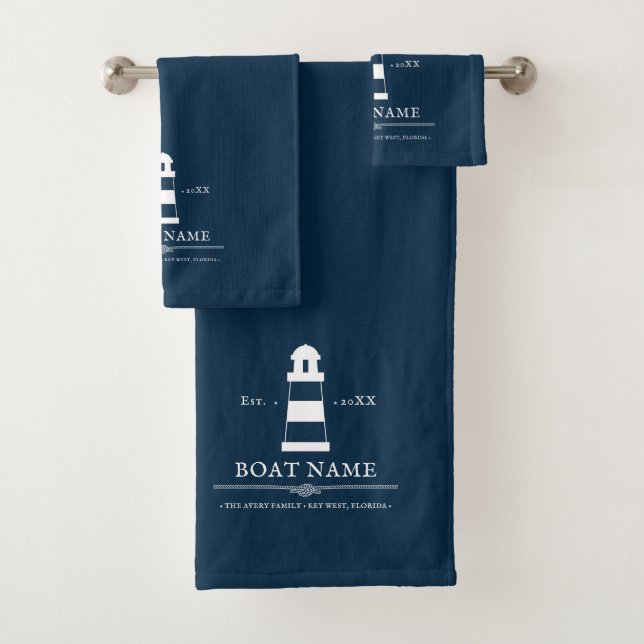Phare personnalisé Nom du bateau Bleu Nautique (En situation)