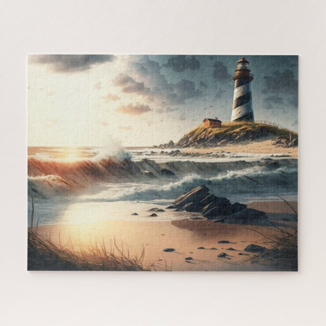 Phare, Plage, Océan, Waves Jigsaw Puzzle (Horizontal)