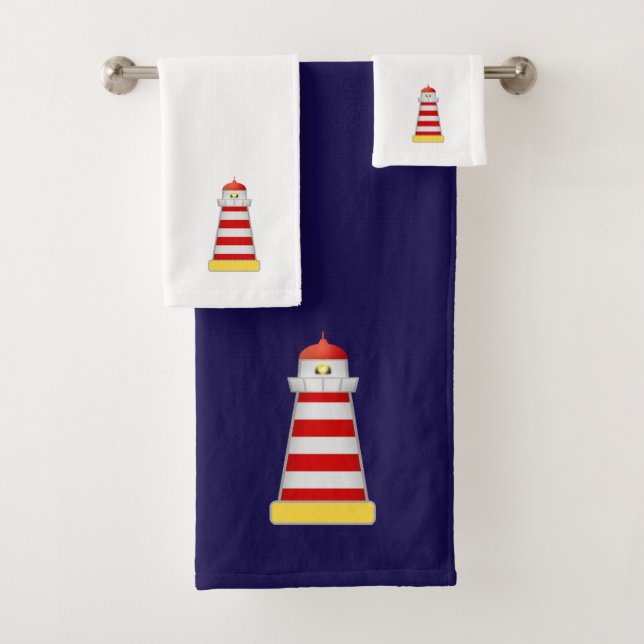 Phare rouge et blanc sur bleu marine et blanc (En situation)