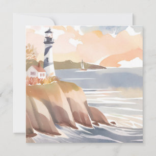 Phare sur la rive   Carte Watercolor Ocean