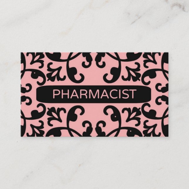 Pharmacien Peach Damask Carte de visite (Devant)