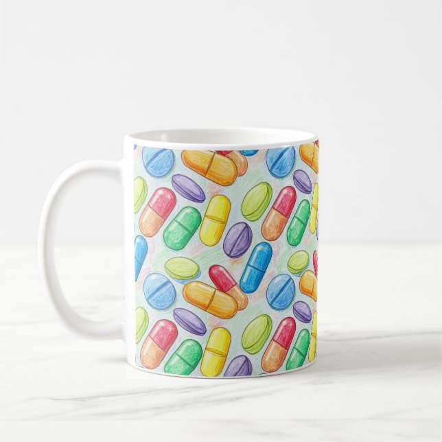 Pharmacist Brush Watercolor Red Blue Pills Kaffeetasse (Links)