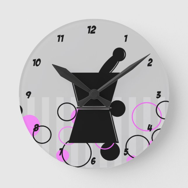 Pharmacist Clock Retro Style Pink Runde Wanduhr (Vorderseite)