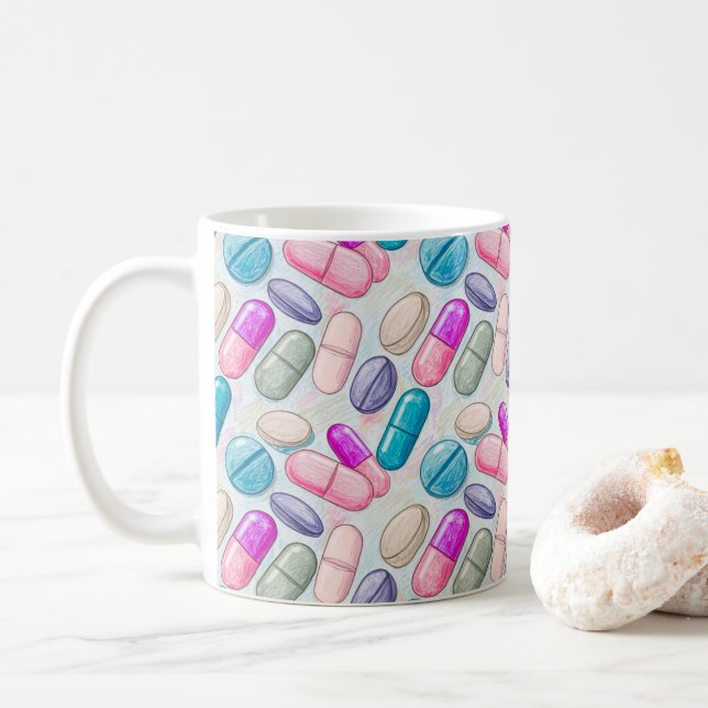 Pharmacist Pastel Pills Illustration Kaffeetasse (Mit Donut)