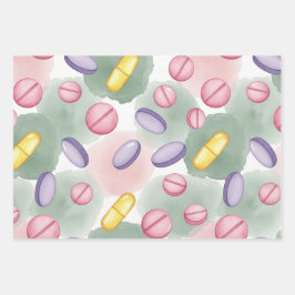 Pharmacist Pink Pill Boho Feather Wrapping Paper Geschenkpapier Set