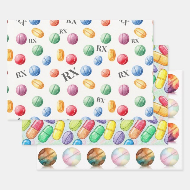 Pharmacist Watercolor Pill RX Wrapping Paper Geschenkpapier Set (Set)