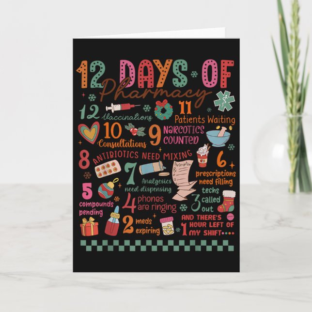 Pharmacy Christmas Shirt - 12 Days Of Pharmacy Tec Karte (Vorderseite)