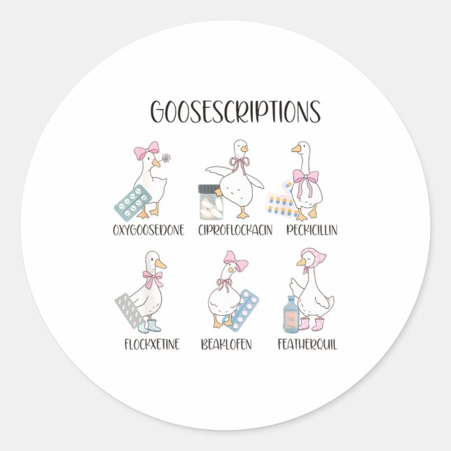 Pharmacy Funny Goose Silly Prescriptions Puns Medi Runder Aufkleber (Vorderseite)