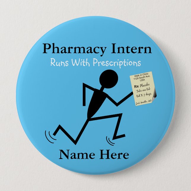 Pharmacy Intern Name Pins Badge Blue Button (Vorderseite)