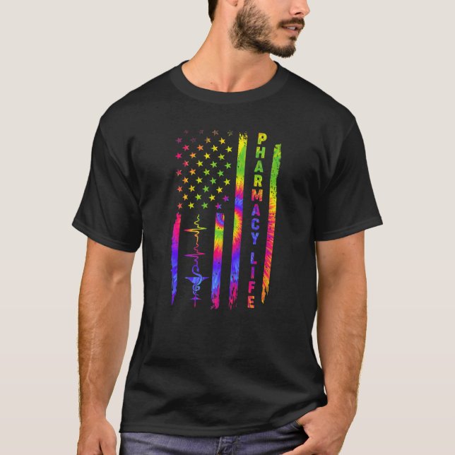 Pharmacy Life Pharmaceuticals American Flag Gefärb T-Shirt (Vorderseite)