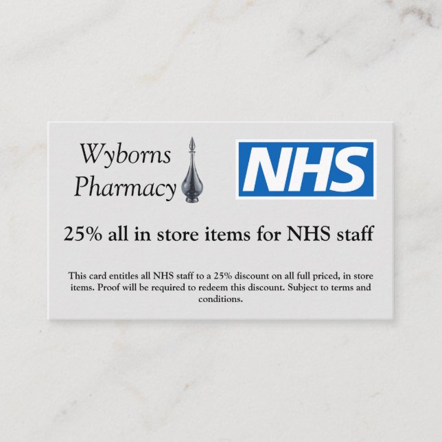 Pharmacy NHS Discount Card Rabattkarte (Vorderseite)