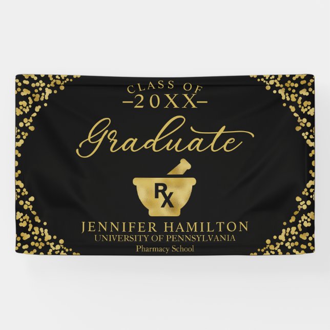 Pharmacy School Black Gold Abschluss Banner (Horizontal)