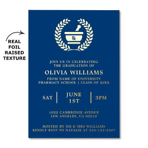 Pharmacy School Navy and Gold Graduation Party Folieneinladung
