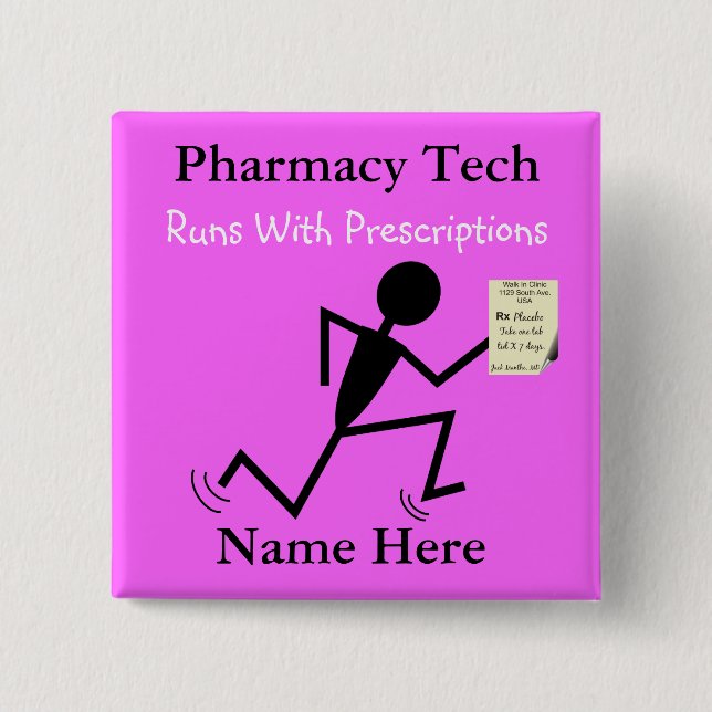 Pharmacy Tech Nom Pins Badge rose (Devant)