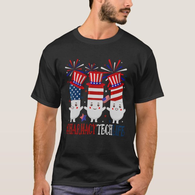 Pharmacy Tech pillt American Patriotic am 4. Juli T-Shirt (Vorderseite)