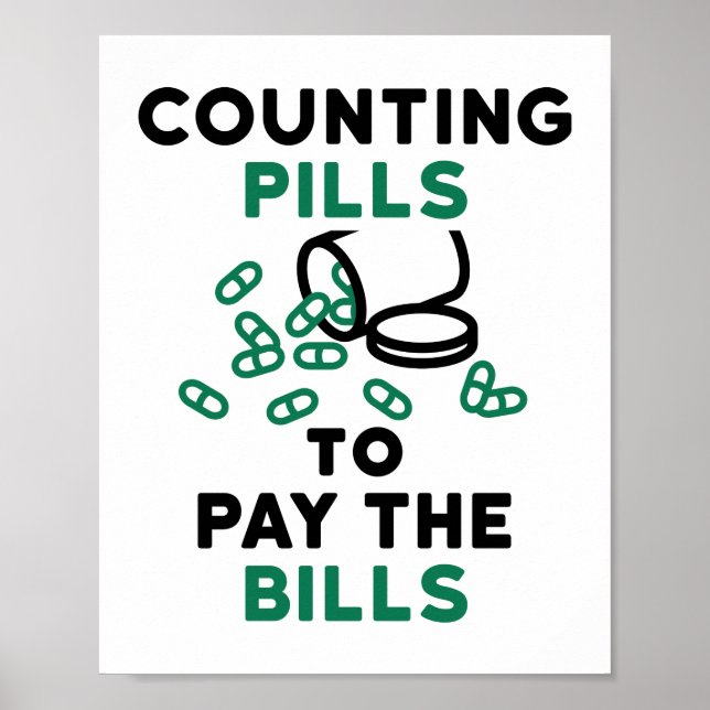 Pharmacy Tech zählt Pillen zur Bezahlung der Rechn Poster (Vorne)