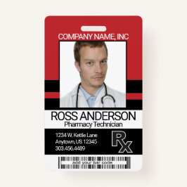 Pharmacy Technician Foto Abzeichen - Dunkelrot und Ausweis