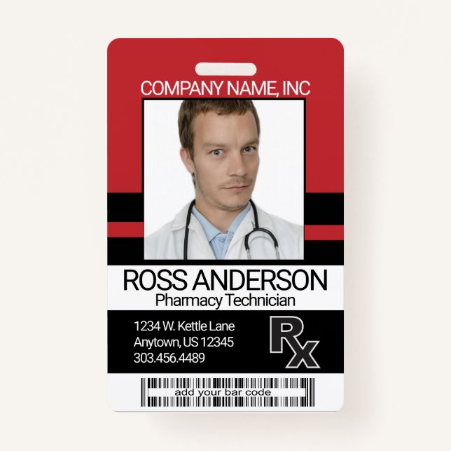 Pharmacy Technician Foto Abzeichen - Dunkelrot und Ausweis (Vorderseite)