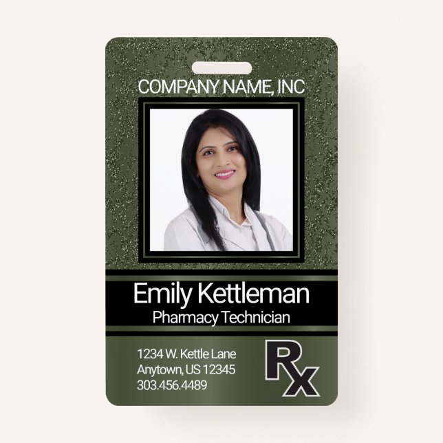Pharmacy Technician Foto Abzeichen - Grün Ausweis (Vorderseite)