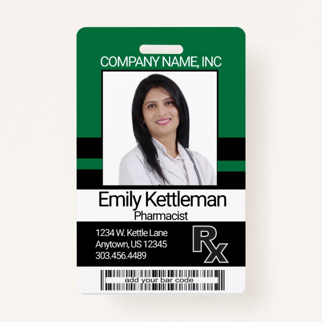 Pharmacy Technician Foto Abzeichen - grün und schw Ausweis (Vorderseite)