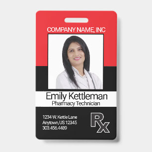Pharmacy Technician Foto Abzeichen - Rot und Schwa Ausweis