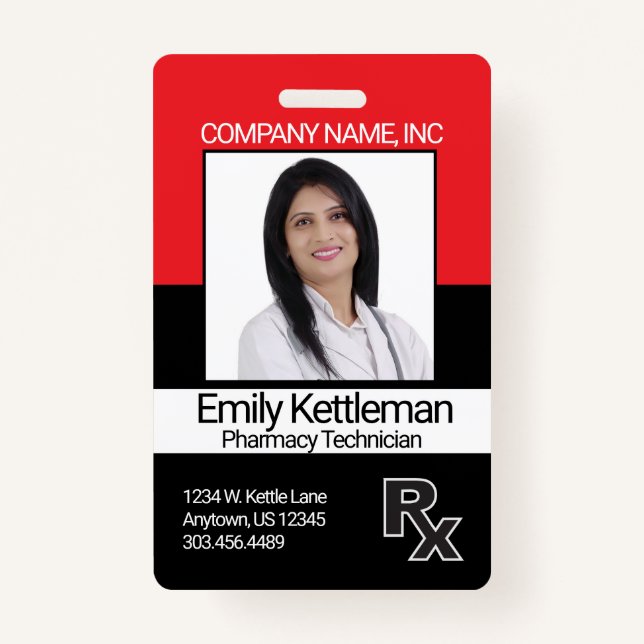 Pharmacy Technician Foto Abzeichen - Rot und Schwa Ausweis (Vorderseite)