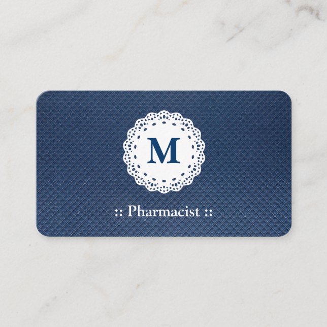 Pharmazeutischer Unternehmer Lace Monogram Blue Pa Visitenkarte (Vorderseite)