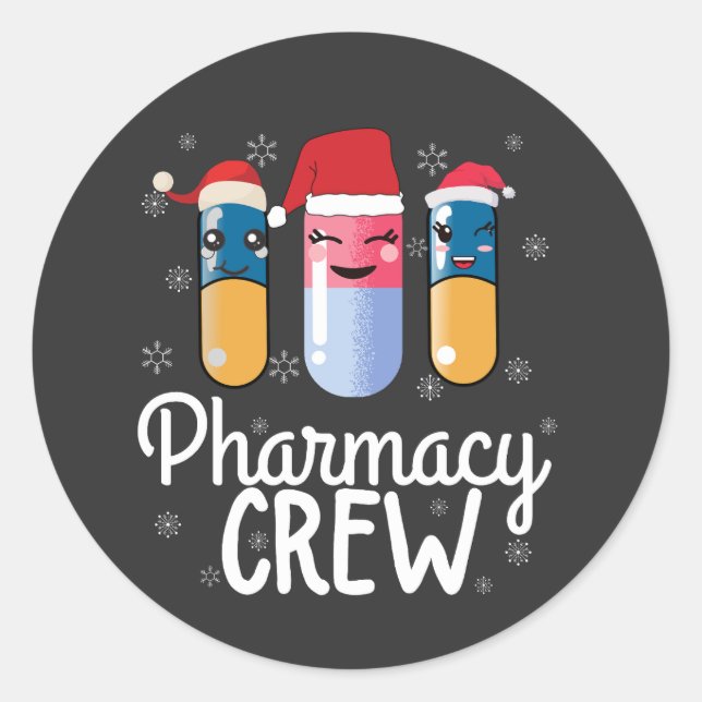Pharmazie-Crew. Apotheker Weihnachts-T - Shirt Runder Aufkleber (Vorderseite)