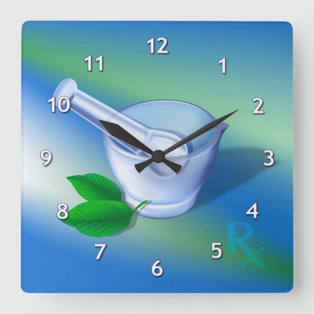 Pharmazie-Symbol Quadratische Wanduhr (Vorderseite)