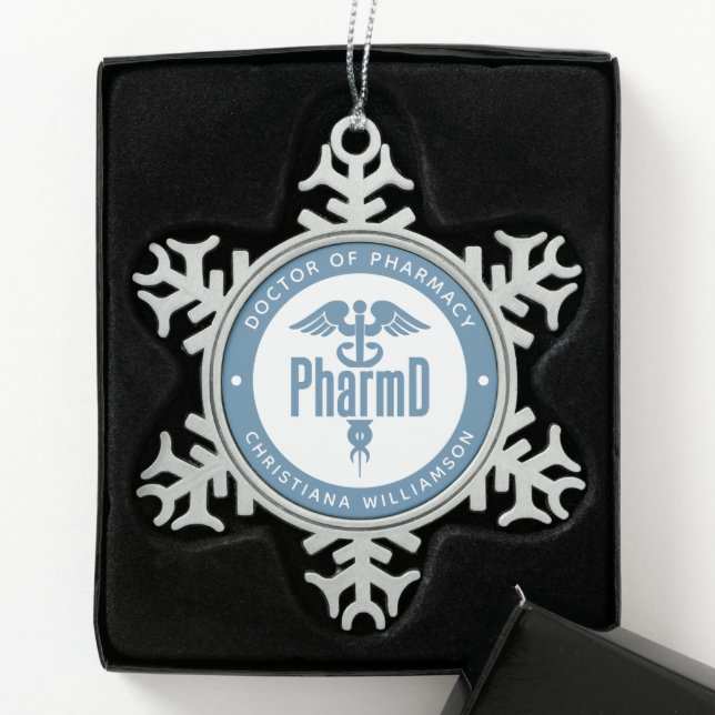 PharmD Arzt des Pharmazeutischen Abschlusses Apoth Schneeflocken Zinn-Ornament (Box)