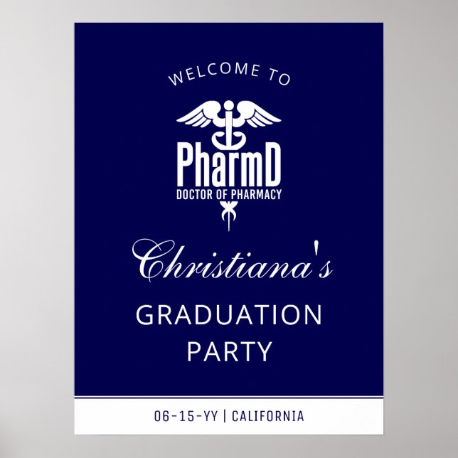 PharmD Marine Bleu Blanc Grad Party Affiche de bie (Devant)