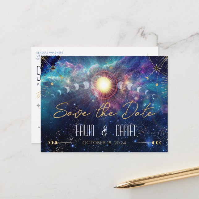 Phase de la lune céleste Enregistrer la date Carte (Devant/Arrière en situation)