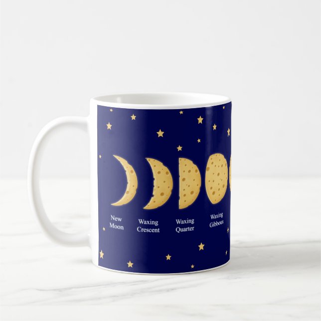 Phasen des Mondes mit Sternen Käseschneidkarte Kaffeetasse (Links)